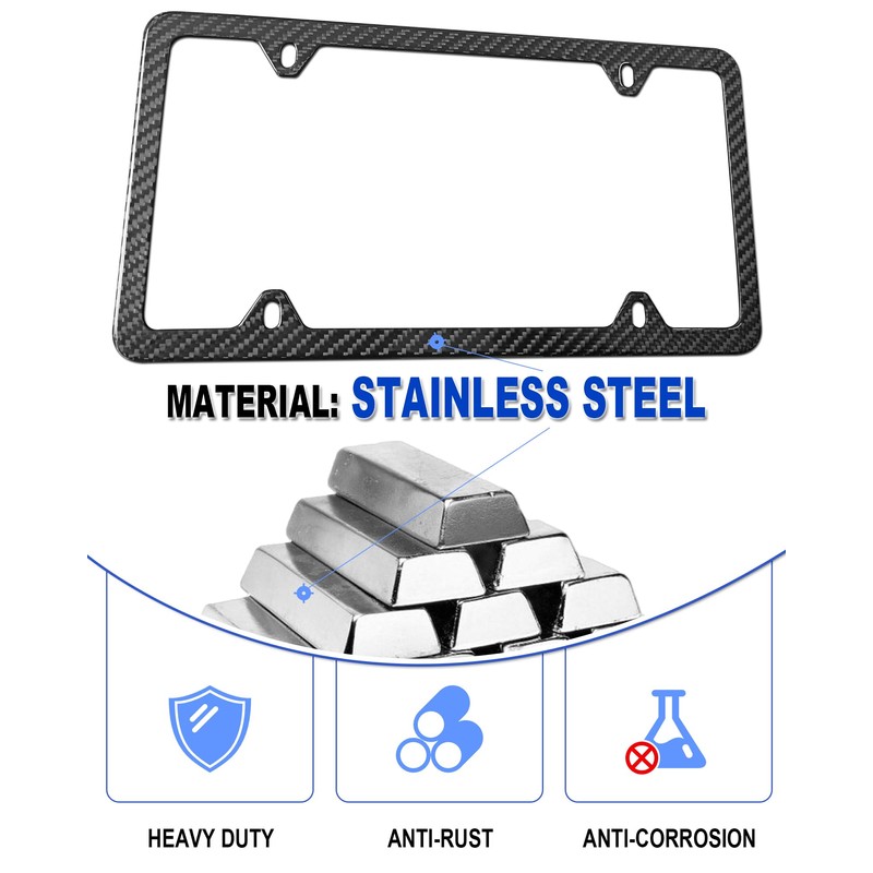 FBJTDQ Carbon Fiber License Plate Frame- Stainless Steel Car Tag