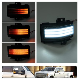 2Pcs Sequential LED Side Mirror Marker Light for Ford F150 2015-2023, F250 F350 F450 F550 Super Duty 2017-2023 Amber Dynamic Blinker Indicator Turn Signal Light White Driving/Running Light Smoke Lens