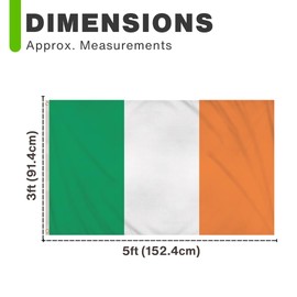3ft x 5ft Ireland Flag - 91cm x 152cm St Patricks Day Flag, Football World Cup, Euros, 6 Nations, Rugby, Olympics, Cricket, Double Stitched Seams, Flags 5ft x 3ft with Eyelets