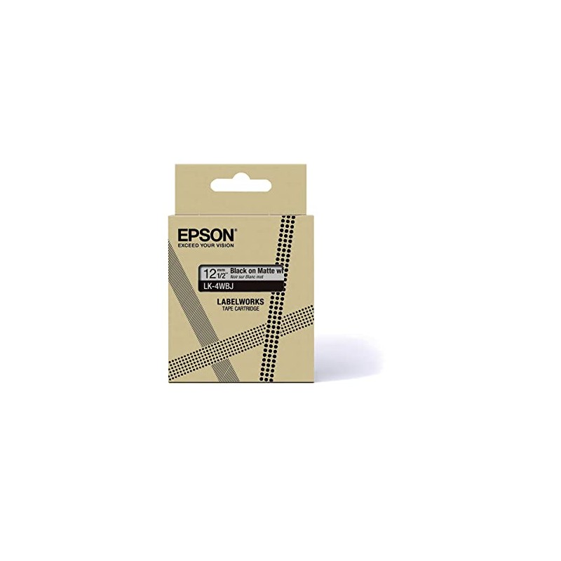 Epson Label Cassette, Matte Label Tape LK-4WBJ Black on White,