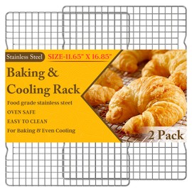 2PCS Cooling Racks for Cooking and Baking -11.65''x16.85''Heavy Duty Stainless Steel Wire Rack for Baking, Grilling, Roasting - Oven & Dishwasher Safe - Fits Half Sheet Pan（Silver）