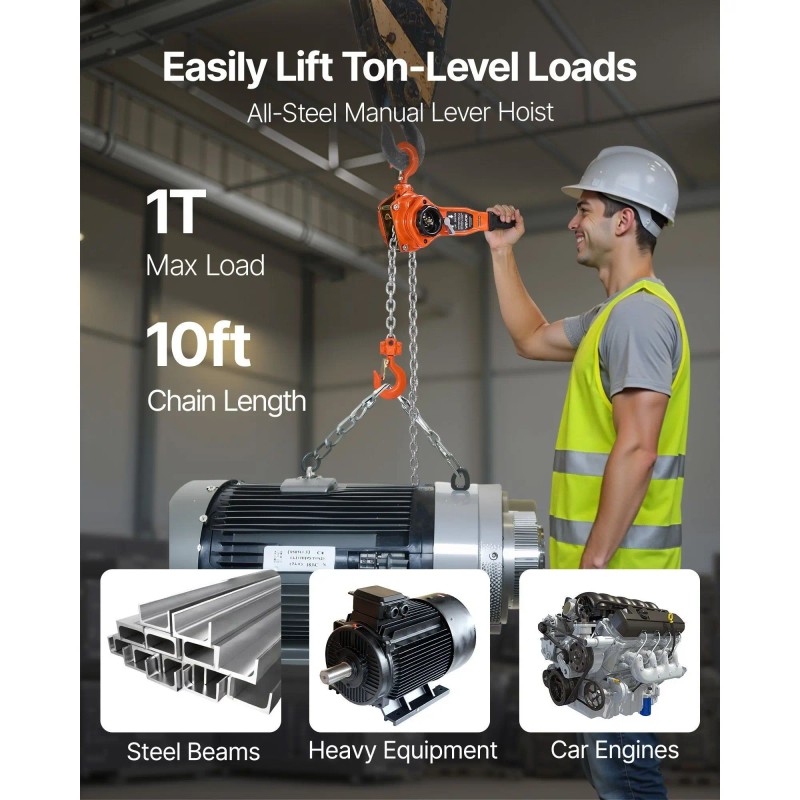 New Manual Lever Chain Hoist 1T 10FT Lift G80 Alloy