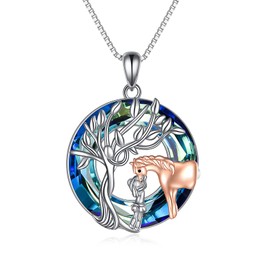 TOUPOP Horse Necklace for Women Horse Necklace for Girls Sterling Silver Tree of Life Jewellery for Women Horse Pendant Jewellery Horse Gifts for Teen Girls Birthday Gifts for Girls, Sterling Silver,