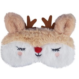 Viojrlly Cute 3D Christmas Reindeer Sleeping Mask, Eye Mask for Sleeping, Cute Plush Eye Mask, Sleeping Masks, Breathable Soft Fluffy Cartoon Eye Mask, for Party, Travel (Beige)