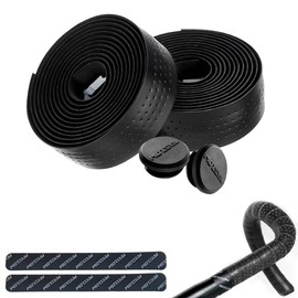 KASELIN Bar Tape for Road Bikes Made of PU+EVA with Holes Anti-slip Drop Handlebar Tape for Road Bikes Left and Right Set *End Caps and End Tape Included (Black)
