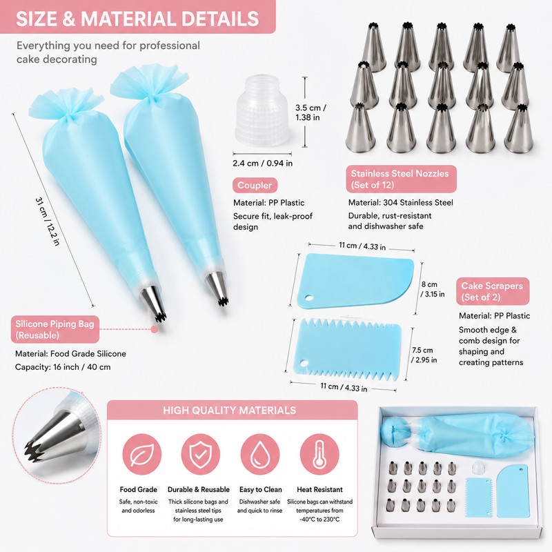2 Pack Cake Decorating Kit, 12-Piece Set with Reusable Piping