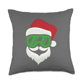 Funny Hipster Santa with green Ski Goggles Snowboard Throw Pillow
