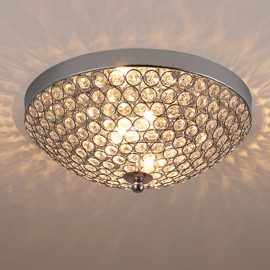 Litaddscen Modern Chrome Flush Mount Crystal Ceiling Light,2-Light Crystal Chandelier Ceiling Lighting for Bedroom Living Room Closet Kitchen,Hallway Light Fixtures with Sparkling Crystal Metal Shade