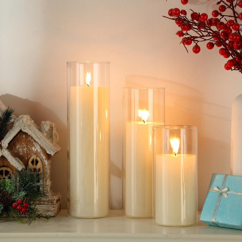 Shihanee Set of 6 Pillar Candles and Glass Cylinder Vases
