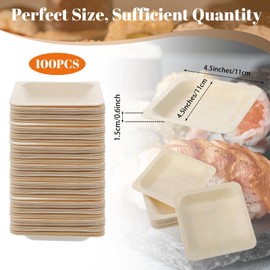 wutfuooo 100 Pcs Disposable Square Palm Bowls Palm 4.5 x 4.5 Inch Leaf Bowls Bamboo Disposable Plates Square Wood Plates for Birthday Party, Wedding Events, Appetizer, Dessert, Catering and Home Use