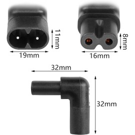 VISSQH IEC 320 C7 to C8 90 Degree Up Angled Right Angle AC Adapter Extension (Black) Pack of 2
