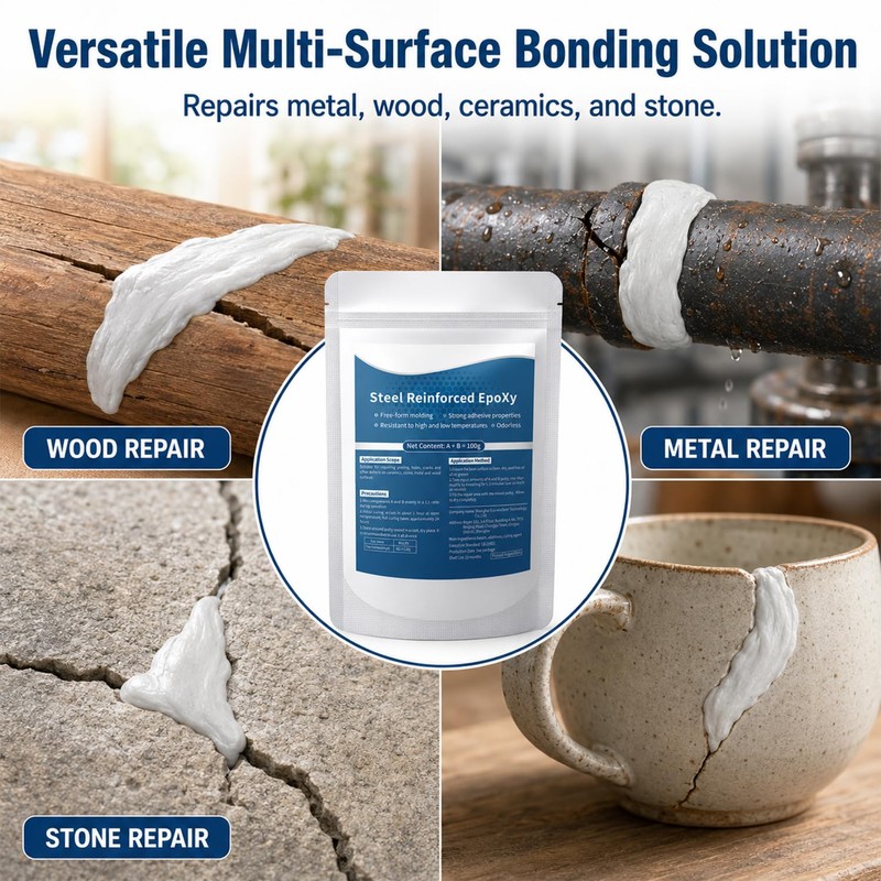 Steel Reinforced Epoxy Putty,Strong Clay Iron Adhesive,Waterproof 2-Part Repair Clay,High