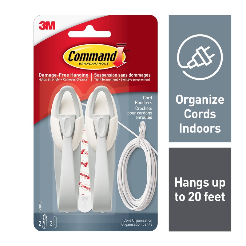 Command Cord Bundlers, Damage-Free Cord Management, 2-Bundlers, 3-Strips, Holds up