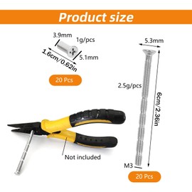 Emperoch 20 Sets M3x60mm Connection Screws with Sleeves, M3 Nickel Plated Countersunk Bolts & Sleeves, Cuttable Cap Bolts Barrel Nuts Kit for Door Handle Knob Chair Table Cabinet Furniture Connector
