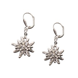 Alpenflüstern DOR008 Costume Earrings Rhinestone Edelweiss – Women's Costume Jewellery Antique Silver with Rhinestones in Traditional Colours, Zinc, No Gemstone