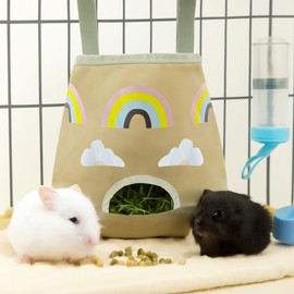 Bunny Hay Feeder, Hanging Rabbit Hay Feeder Bag for Bunnies Guinea Pigs Chinchillas Hamster
