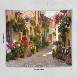 ZhiRain European Tapestry Wall Hanging Nature Scene Mediterranean Greece Scene Old Street Flowers Picture Tapestries Home Decor for Living Room Bedroom Farmhouse Kitchen Dorm 50"x60"