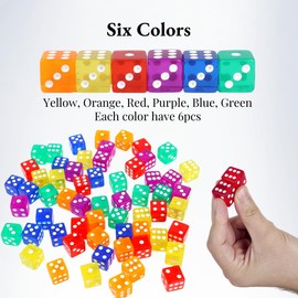 36PCS Multicolor Crystal Dice Set – 16mm Yellow, Blue, Orange, Red, Green, Purple, Dice for Casino, Craps, Table Games,Board Games, RPGs, or Collectibles (6pcs of Each Color)