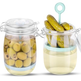 2 Pack Glass Pickle Jar with Strainer, 34 OZ Pickle Storage Container Keeper with Lift Strainer, Juice Separator Jar with Leak Proof Airtight Lid for Olive Gherkin Jalapeno Mothers Day Gifts