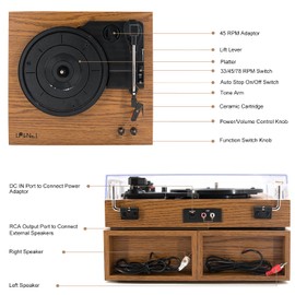 LP&No.1 Record Player, Wireless Turntable with Stereo Bookshelf Speakers,Vinyl Record Player,Support Wireless,Auto-Stop.(Yellow Wood)