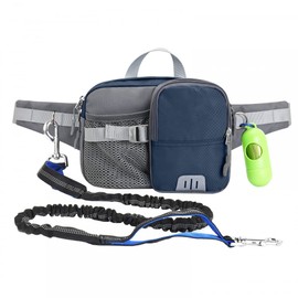 DONGKER Dog Jogging Lead, Free Hand Lead Jogging Dog Lead with Reflective Seams, Waist Belt and Waste Bag Dispenser for Jogging, Cycling, Running, Walking