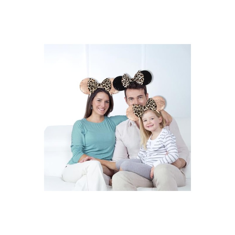 2 Pcs Mouse Ears Headbands, Shiny Bow Glitter Mouse Ears