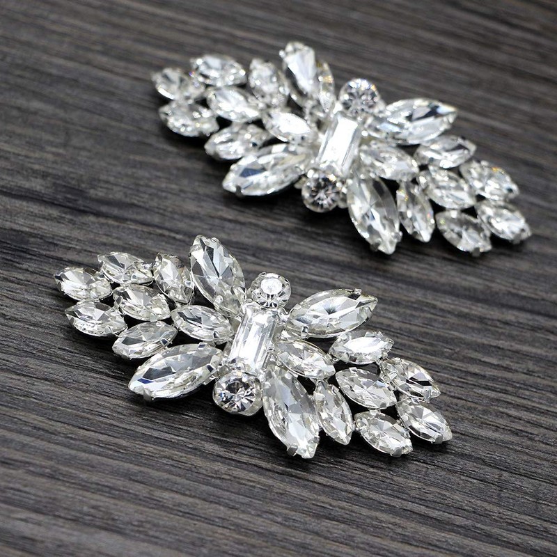 TENDYCOCO 1 Pair Shoe Buckle Rhinestone Crystal Shoe Clip Silver