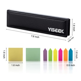 YISEEK Sticky Notes（1280pcs），Self-Stick Note Box Sets and Page Markers Colored Index Tabs Flags Bundle Set with Ruler. Leather Look Design Holder，2 Pack (Black)