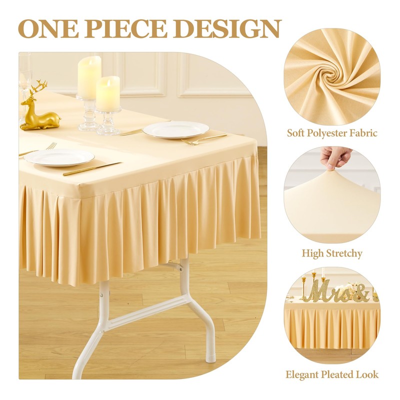 Wish Care Champagne Rectangle Table Clothes for 6 Foot Rectangle
