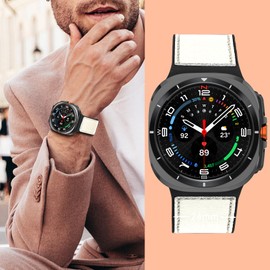 Bolesi Magnetic Leather Band Compatible with Galaxy Watch Ultra 47mm，Soft Silicone Patchwork Leather High End Wristband Quick Fit Replacement Strap Compatible for Galaxy Ultra Watch for Women Man