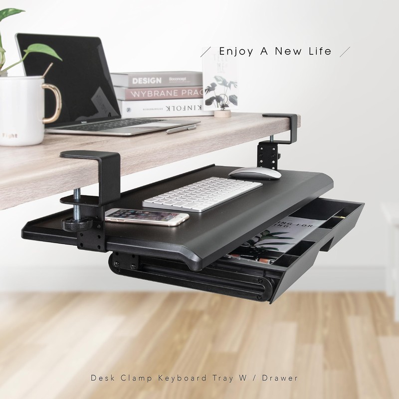 EHO Keyboard Tray with Drawer - Clamp On Under Desk