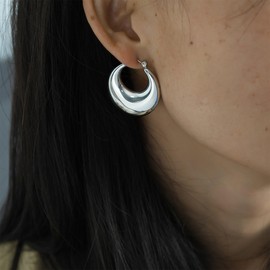 ALEXCRAFT Chunky Silver Hoop Earrings for Women S925 Hypoallergenic Thick Oval Hoops