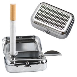 VOVCIG Upgrade Portable Pocket Ashtray Windproof Ashtray with Lid Stainless Steel Car Ash Tray for Car Outdoor Cigars (Upgraded Black)