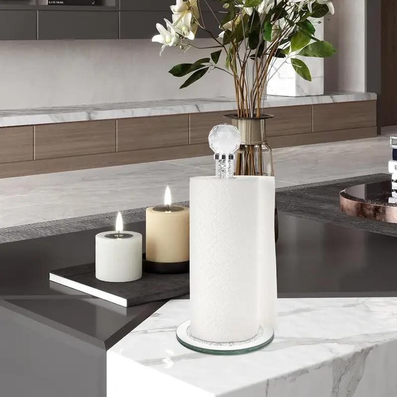 Crystal Paper Towel Holder, 34cm Countertop Stand with Sparkly Diamond