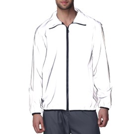 LZLRUN Mens Reflective Jacket Windbreakers Rave High Visibility Holographic Coat Outfit (US, Alpha, X-Large, Regular, Regular, Grey)