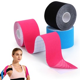 Alyvisun 3 Rotoli Nastro Kinesiologico, 5 cm x 5 m Tape Sportivo, Elastico e Traspirante Taping Kinesiologico, per Sport e Supporto Muscolare (Blu, Rosa, Nero)