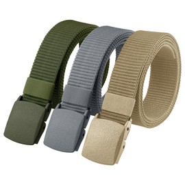 Huiguli 3Pcs Nylon Canvas Belt, 150cm Adjustable Work Belts for Men, Lightweight Nylon Fabric Belts with Plastic Buckle, Metal-Free for Easy Airport Security, Tactical Work Belt for Outdoors