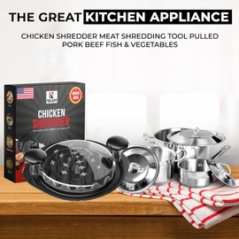 Chicken Shredder Tool Twist Large Meat Shredder with Food Tong - Ergonomic Handle, Dishwasher Safe, Anti-Slip, Heat Resistant, BPA Free Chicken Breast Shredder for Pork Beef Chicken (Black)