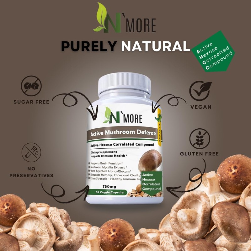 N' MORE Six Active Mushroom Defense Dietary Supplement Supports Immune