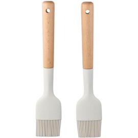 2 piezas cepillo de silicona para aceite con mango de madera, cepillo de repostería y untar duradero, fácil de limpiar, cepillos de silicona blancos para cocinar, hornear, asar
