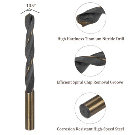 Kozelo Twist Drill Bit - [12mm / 0.47"] Titanium Nitride High-Speed Steel Round Shank Jobber Bit Set Black Gold for Metal Wood Plastic Steel Use, 84mm / 3.3" Blade Length