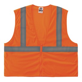 Ergodyne GloWear 8205Z Reflective Safety Vest, High Visibility Orange Mesh, Type R Class 2, Zipper Closure, Large/ X-Large
