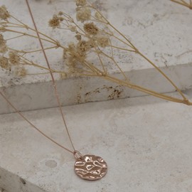 Tuscany Silver Sterling Silver 17mm Hammered Disc Pendant on a Sterling Silver 1mm Curb Chain 18", Rose gold plated