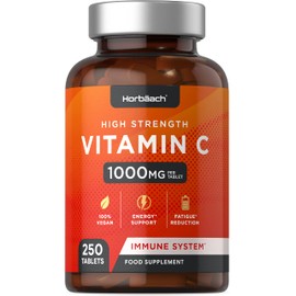 Vitamin C Tablets | 250 Count | 1000mg per Tablet | High Strength Immune and Energy Support | Vegan | by Horbaach