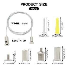 Pilikoll Set of 4 Rope Suspension Installation Set 2 m x 1.5 mm Adjustable Rope Suspension Adjustable Steel Cable with Lock Steel Cable Hanging Wire Rope Suspension for LED Panel, Ceiling, Lamps