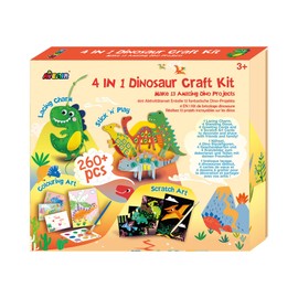 Avenir | 4 in 1 Dinosaur Craft Kit | Includes Lacing, Scratch Art, Stick 'n' Play & Colouring | for Children Ages 3+