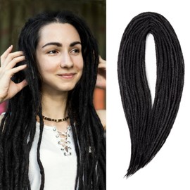 Noverlife Pack of 10 60 cm Black Long Straight Handmade Synthetic Dreadlocks, Crochet Extensions Thick Lightweight Dreads Soft Double Ended Faux Locs Jamaica Punk Reggae Hippie Style
