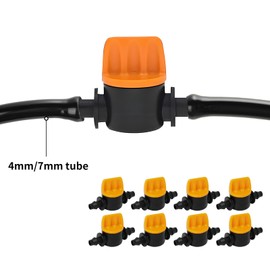 Drip Irrigation Barb Shut-Off Valve,20-Pack 1/4-Inch 4mm/7mm Universal Tubing Coupling Valve,Adjustable Flow Control Valve for Gardens,Lawns,Water Purifiers,Agriculture