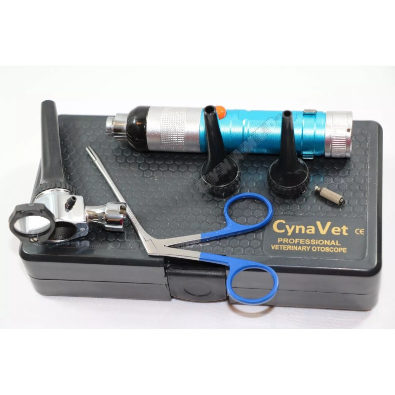 CYNAMED BLUE PREMIUM VETERINARY OTOSCOPE SET + HARTMAN ALLIGATOR FORCEPS