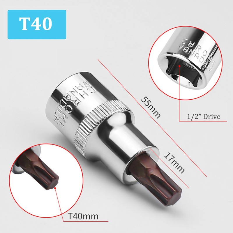 Juttzzei 2PCS Torx Bit Socket Set, 1/2" Drive T40 Torx